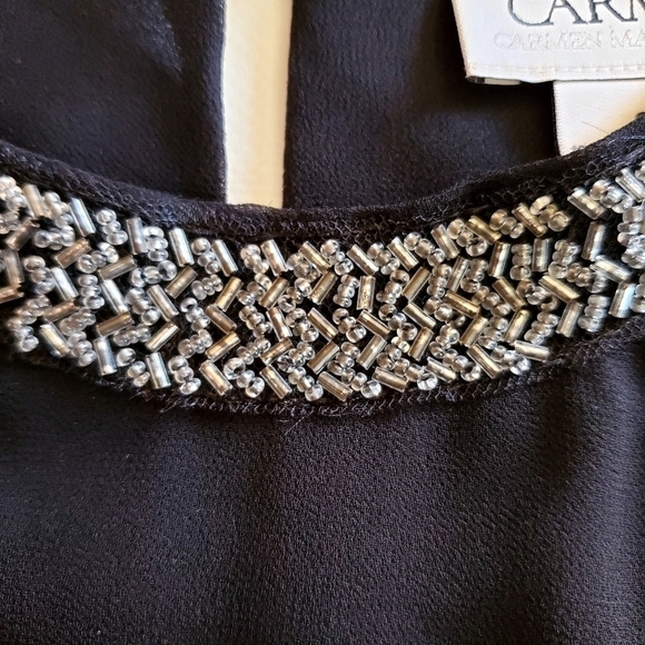 🟢1079 * Carmen Marc Valvo Accordion Pleated Blouse Black Size S - Picture 6 of 10